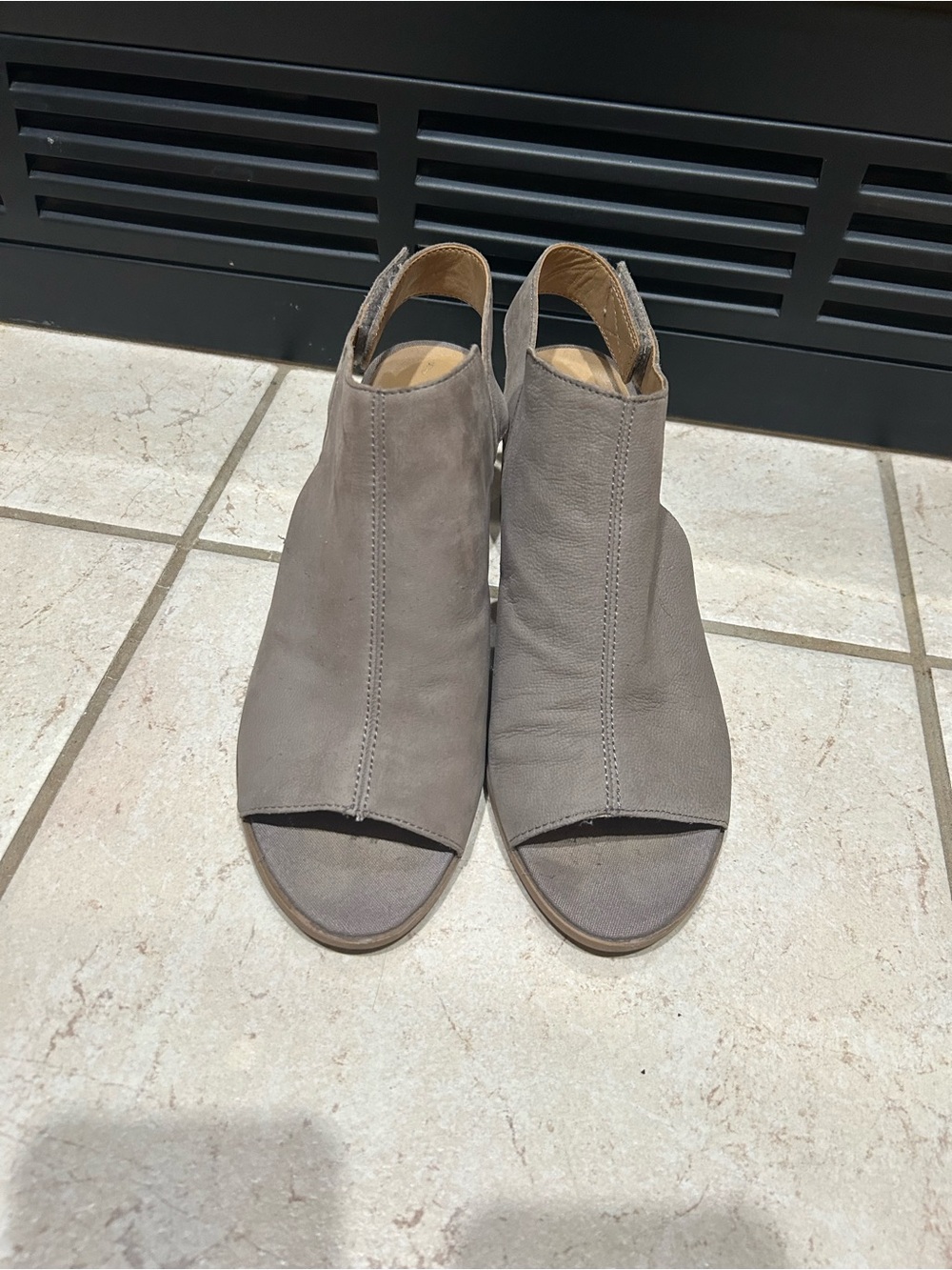 Franco Sarto Taupe/Open-Toe Suede Slingback Mules
